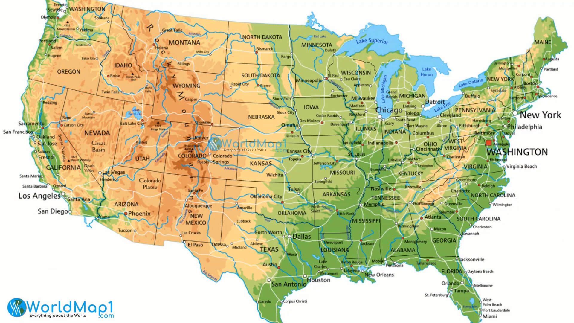 Physical Map of United States